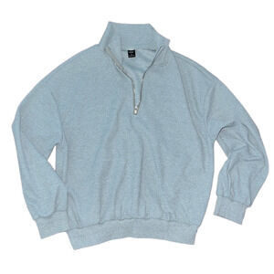 Emery Rose quarter zip cropped waffle sweater small grey cozy pullover